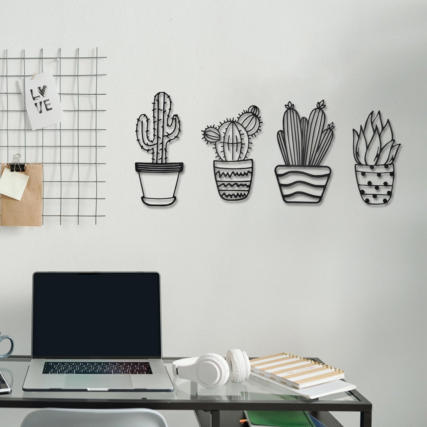 4 Pieces Western Decor Cactus Decor Natural Themed Metal Wall Decors Plant Modern Metal Wall Art for Home Living Room Bathroom Office