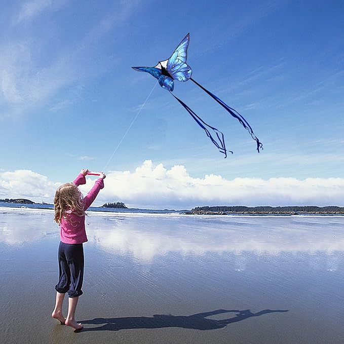 Butterfly Kites for Kids and Adults, Easy to Fly Large Single Line Kite for Boys and Girls - 55" x 28" Beach Kite for Beginners, 300ft String Handle Included