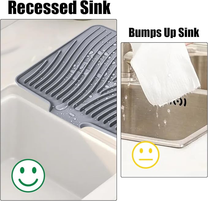 TIKNIK Silicone Dish Drying Mat for Kitchen Counter - Heat Resistant & Non-Slip Dish Drain Pad with Built-In Drain, Dishwasher Safe, Quick-Dry, Hangable & Roll-Up for Storage, Grey-1pcs, 16" x 12"