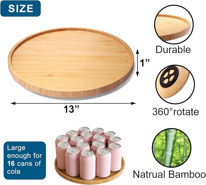 VERTORGAN Lazy Susan Organizer for Kitchen,Bamboo Turntable for Cabinet,Pantry,Vanity,Large(Natural)