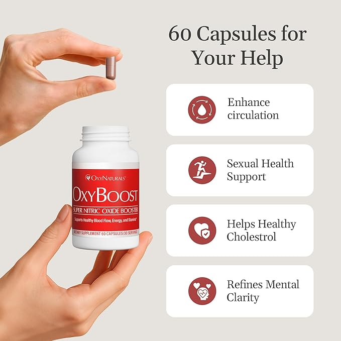 OxyBoost Nitric Oxide Supplement for Men & Women - Supports Circulation, Promotes Wellness, Vitality, Mental Clarity & Improved Circulation - Natural Formula with Vinitrox - 60 Capsules (Pack of 1)