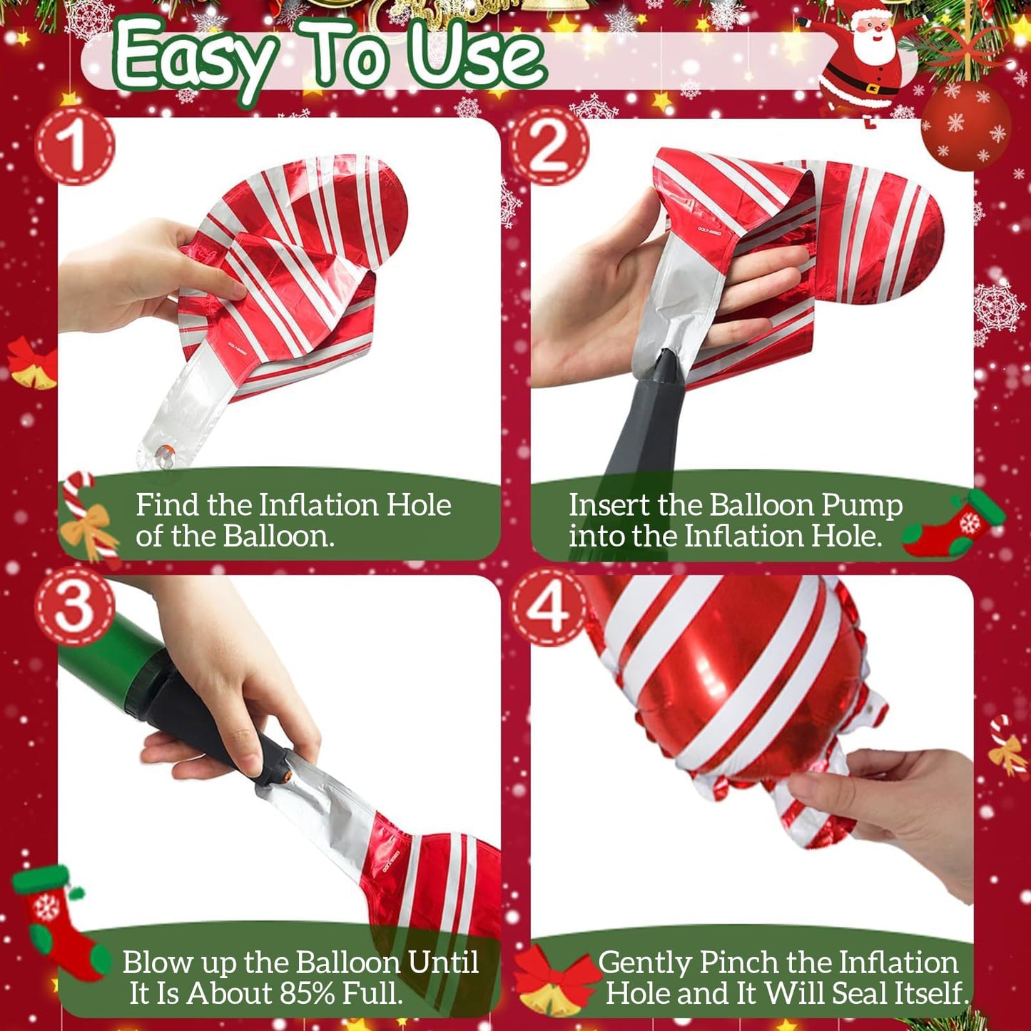 24 Pcs Christmas Balloons, Candy Cane Swirl Gift Box Balloons, Foil Red Green Pink Balloons Kit for Christmas Party Birthday Candy Themed Party Decorations