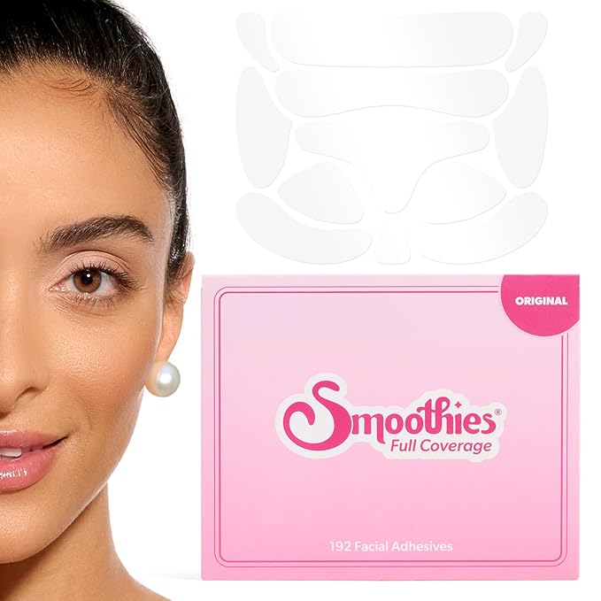 Smoothies Full Coverage Wrinkle Patches for Face Overnight - Facial Patches for Forehead, Elevens, Crows Feet and more, 192 Facial Adhesives per Box - Face Tape, Made in the USA