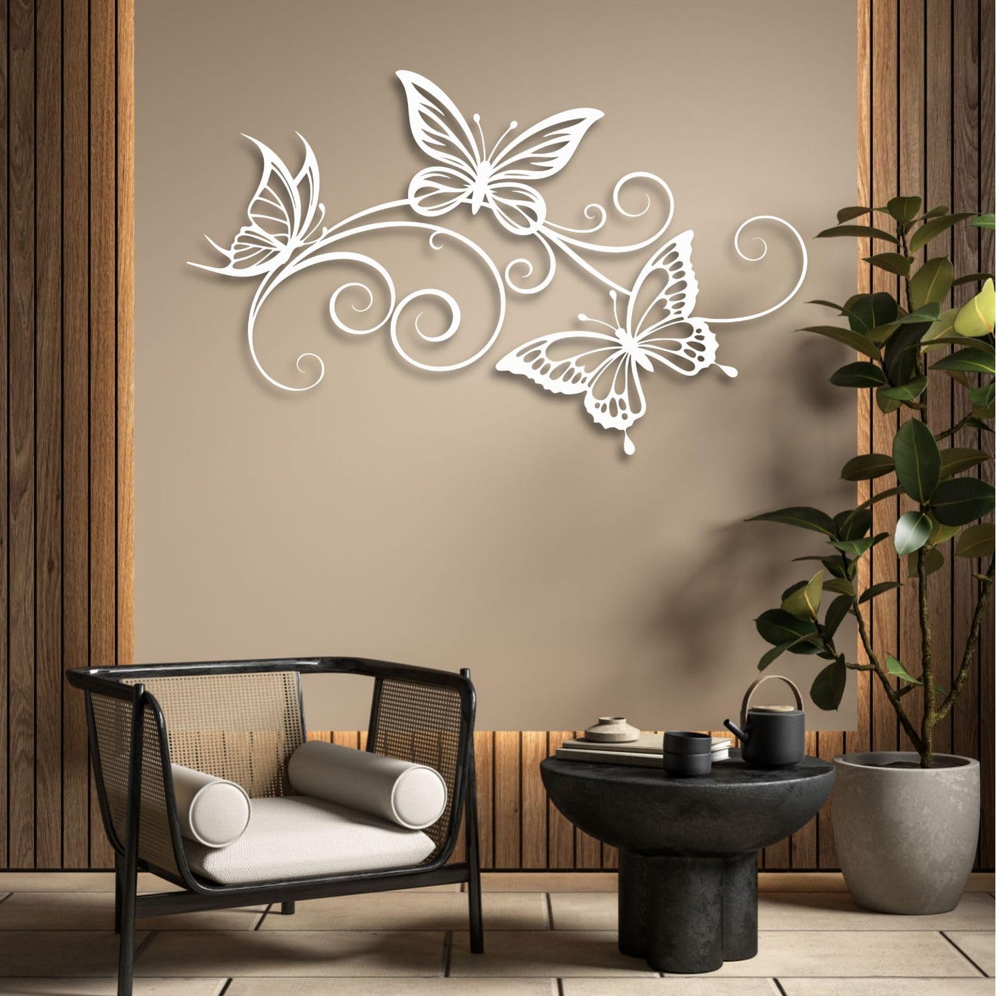 sawjug Metal Butterfly Wall Decor, Metal Butterfly Wall Art, Elegant Butterflies Wall Decor for Living Room, Bedroom, Dining Room (Silver,30" W x 19" H / 76 x 47 cm)