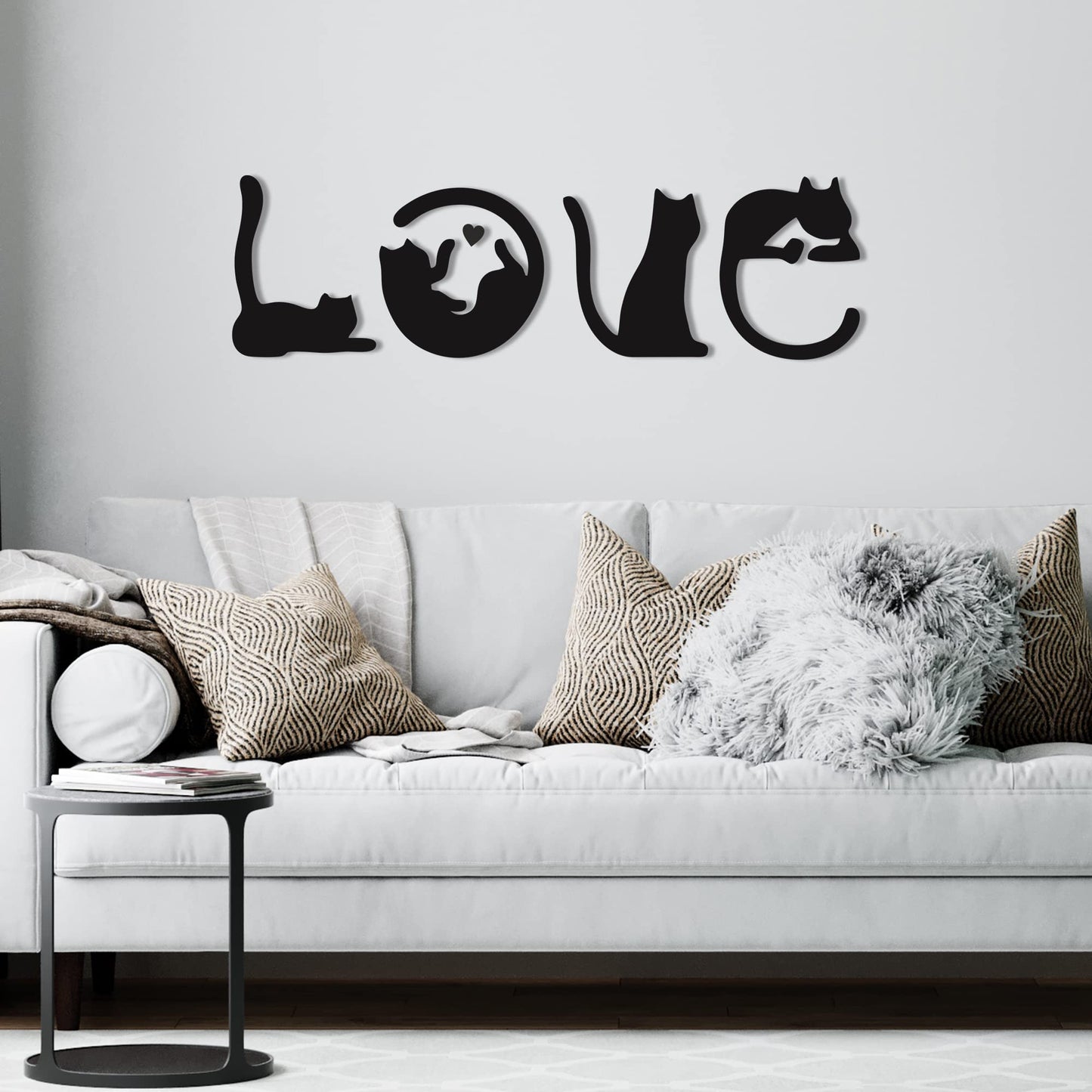Black Cat Wall Decor Set of 4-11x40 Inch Cats Spell LOVE Wall Art - Engineered Wood Cat Silhouette Decor for Living Room Bedroom Kitchen - Cat Lover Housewarming Birthday Gift