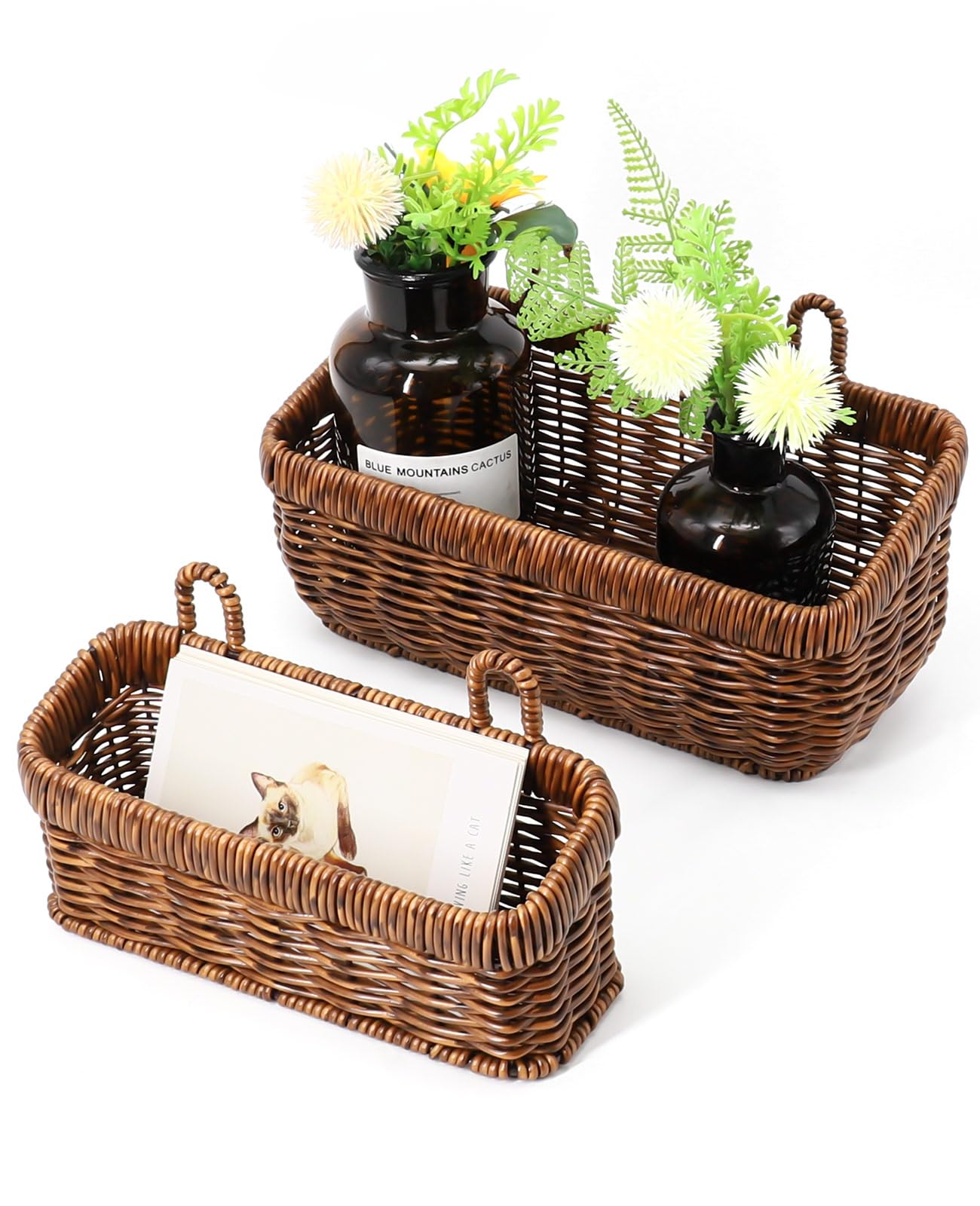 AceList Wall Hanging Basket, Boho Style Hand-Woven Hanging Storage Baskets - Set of 2, Ideal for Boho Room Decor, Kitchen, Garden, and Living Room(Brown)