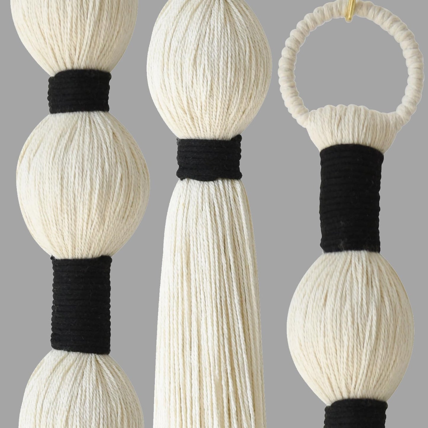 IOWER Macrame Wall Hanging Boho Wall Decor Small Sphericity Cotton Textile Tassel Hanging Fiber Yarn Art for Living Room Bedroom 27'' L x 2.3'' W
