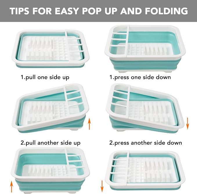 Tiawudi Collapsible Dish Drying Rack, Pop Up Dinnerware Drainer, Portable Plate Organizer for Kitchen RV Campers Travel Trailer, Space Saving Kitchen Storage Tray