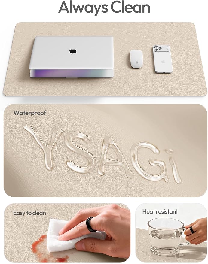 YSAGi Leather Desk Protector, Office Mat, Large Mouse Mat, Non-Slip PU Leather Blotter, Laptop Desk Mat, Waterproof Writing Pad for Office and Home(Eeggshell, 40" x 24")