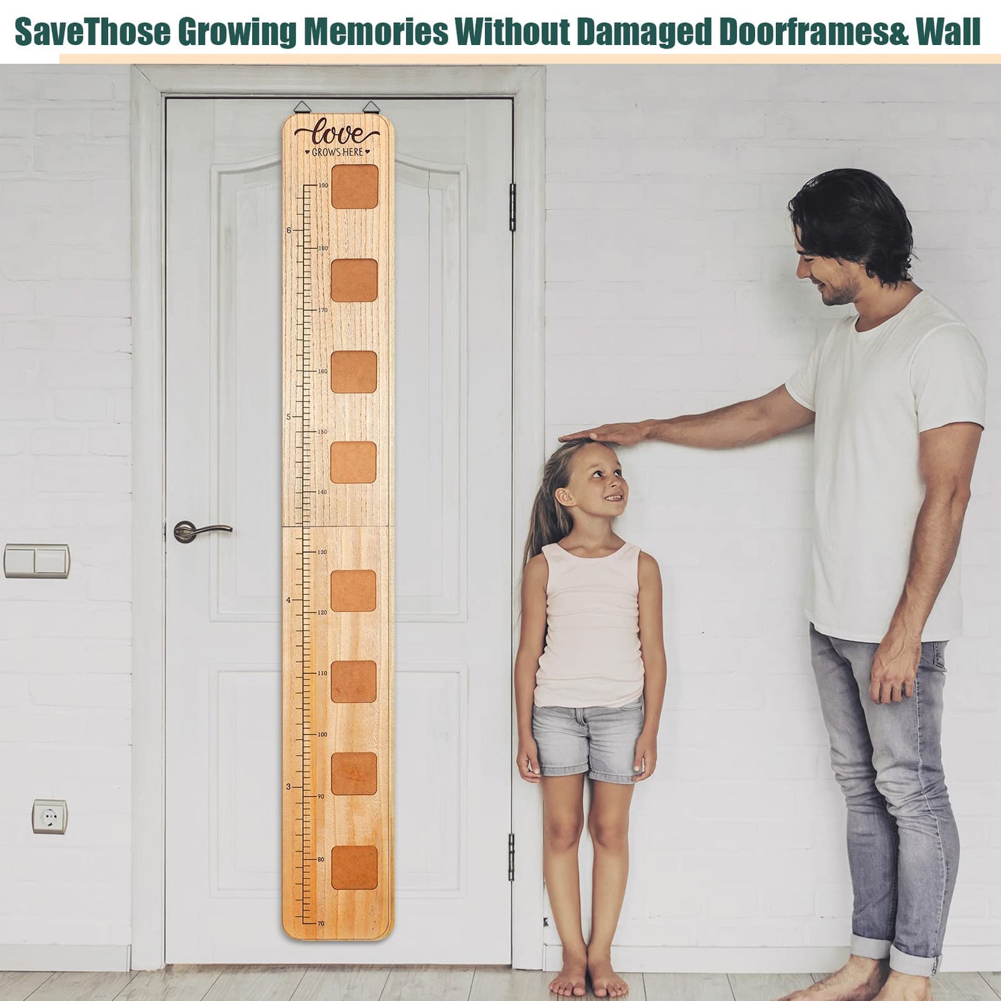 Chunful Wooden Growth Chart for Kids with Picture Frames Height Growth Chart for Wall Foldable Height Measurement Ruler for Boy Girl Teen Bedroom Playroom Nursery Child's Room Wall Decoration