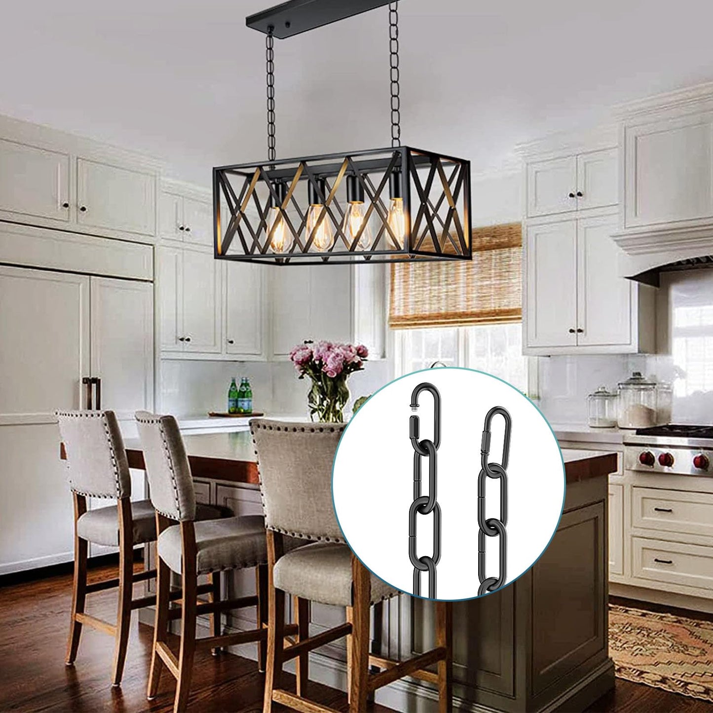 garini 6 Feet Industrial Black Light Fixture Chain, Adjustable Metal Pendant Chandelier Chain Extension with Detachable Link, Maximum Load is 66 Pounds
