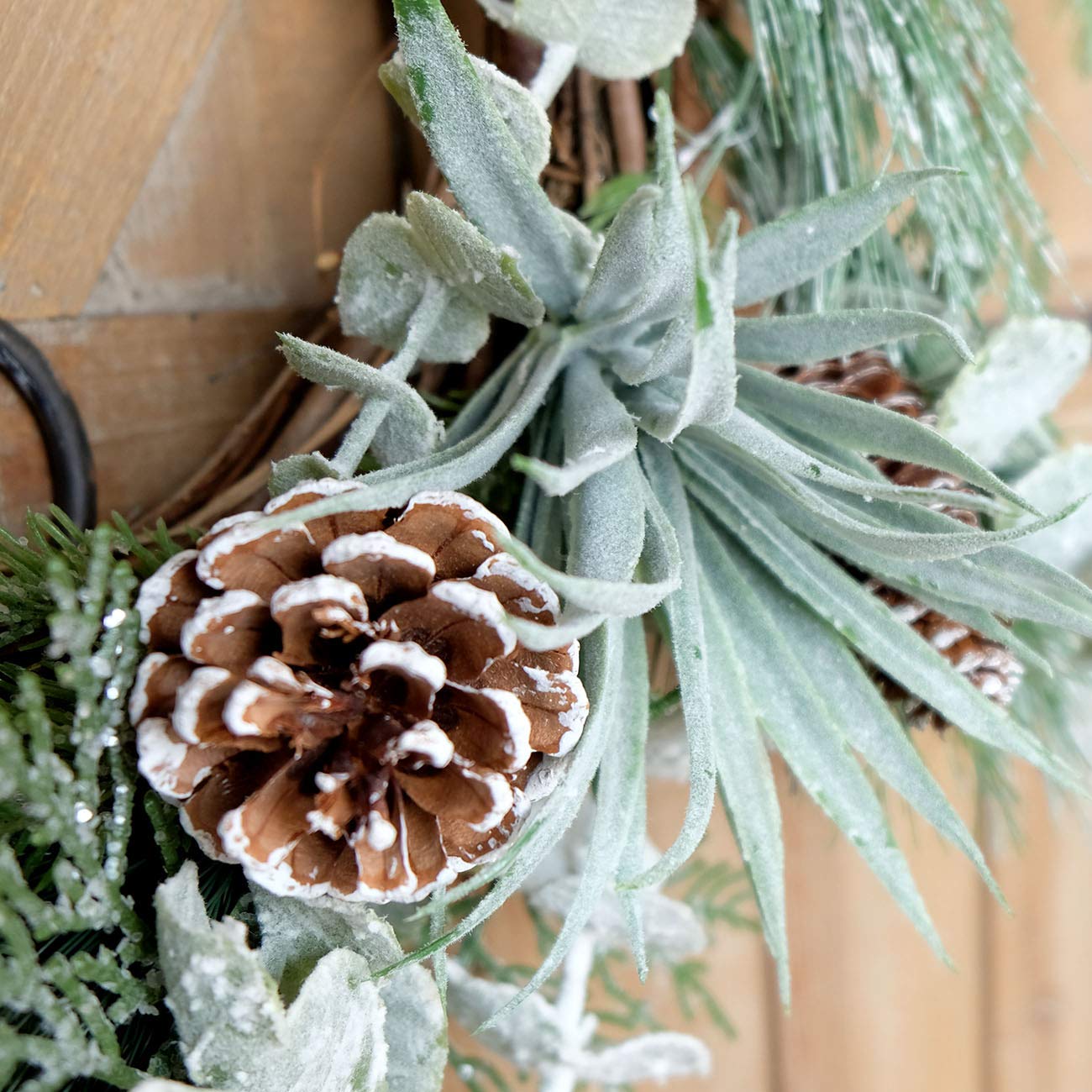 Idyllic 22 Inch Greenery Winter Wreath with Snowy Pine Cones and Succulent Plants - Large Christmas Wreath for Front Door, Rustic Farmhouse Pine Wreath for Indoor Outdoor Decor