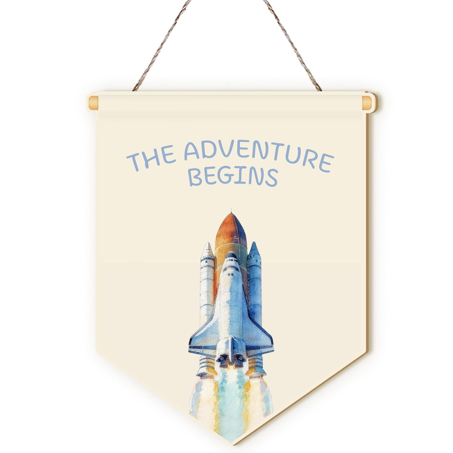 MOTERMATE Space Rocket Adventure Nursery Sign Decor, Space Nursery Front Door Wall Hanging Decor Decorations for Kids Boys Girls Room Bedroom Playroom Classroom, the Adventure Begins Sings, 8x10 Inch