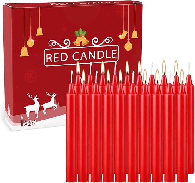 Set of 20 Red Candles ?“Spell Chime Candles for Christmas,Household, Wedding, Rituals, Prayer, Birthdays, Meditation, Altar,Party and Home Décor Candlesticks - 4 Inch Tall, Unscented (Red)