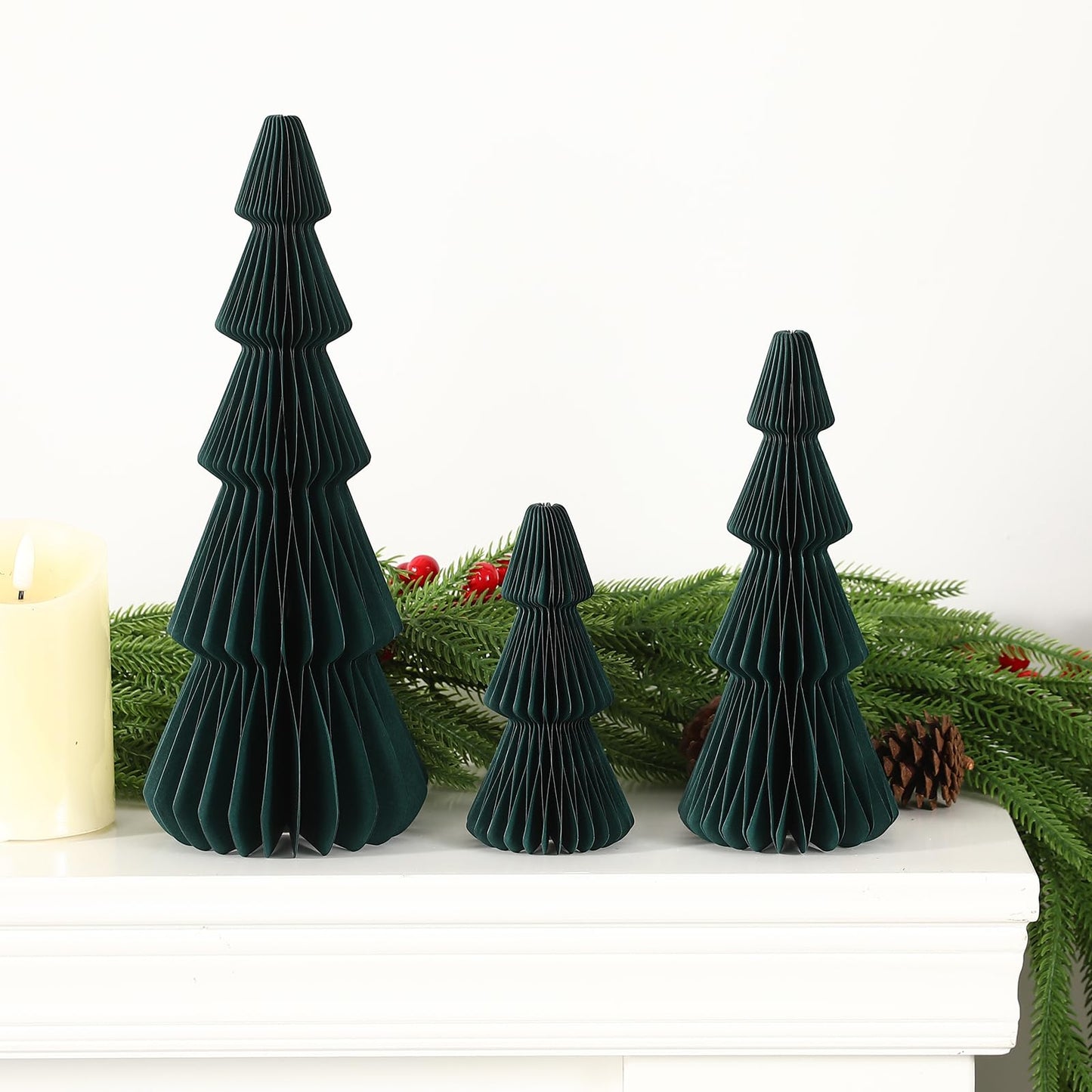 Christmas Decorations- 3PCS Honeycomb Christmas Tree DIY Table Centerpiece Set for Xmas Holiday Fireplace Table Party Decor (Green)