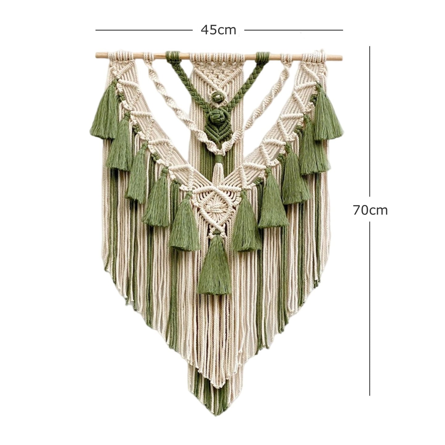 Boho Macrame Wall Hanging & Wall Decor, Cotton Handmade Tapestry with Tassel, Woven Macrame Wall Art for Decorating Bedroom Living Room Apartment Nursery (Green)