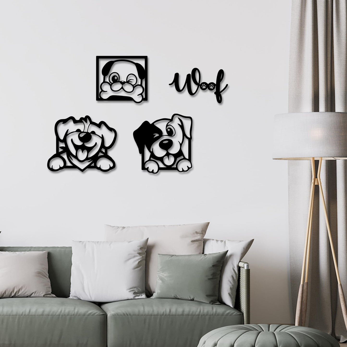 Rajukit 4-Piece Cartoon Metal Dog Wall Art Set, Dog Lover Gift for Indoor Home Décor, Playful Woof Design for Living Room, Bedroom, Office & Kitchen