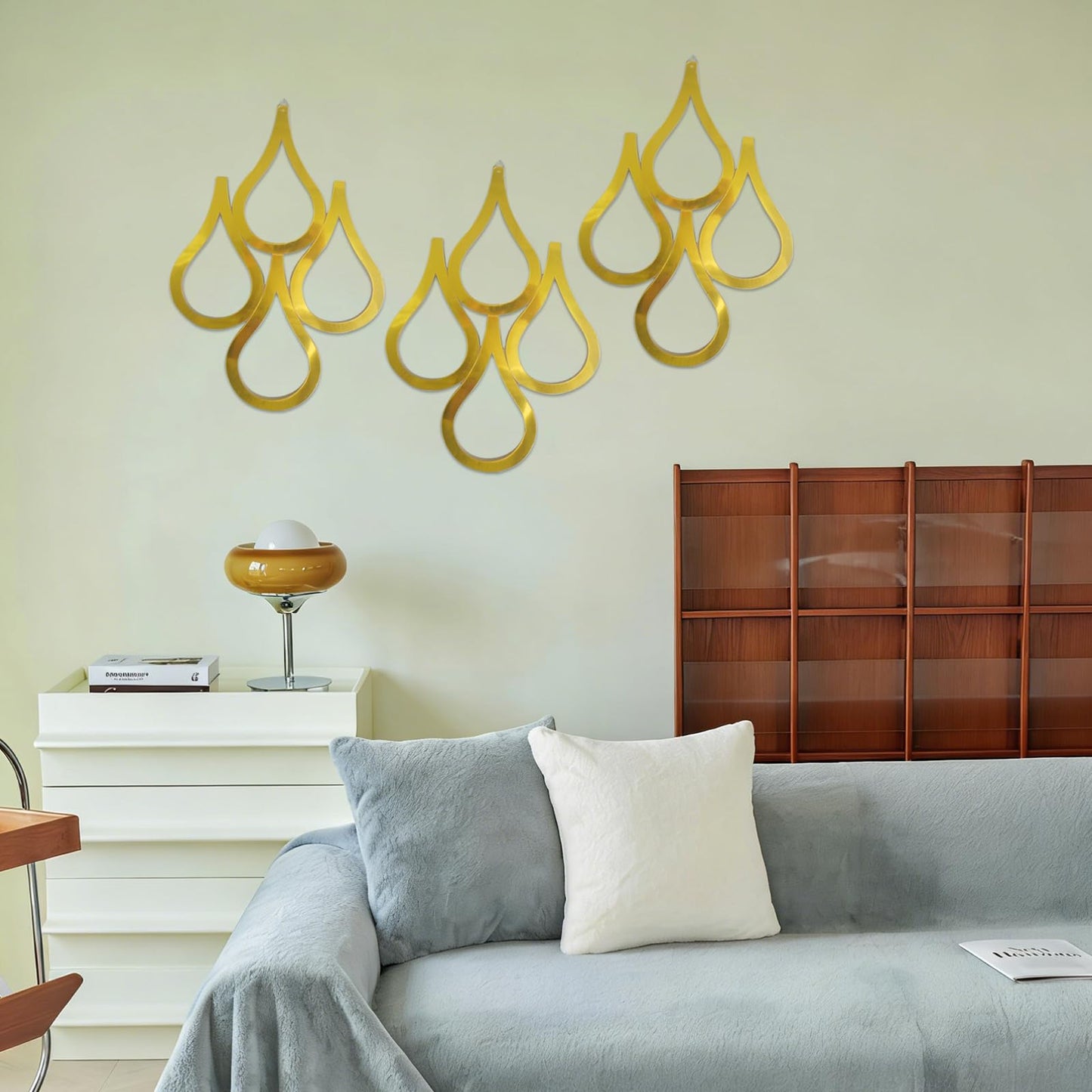 CONEHOY 3 Pcs Teardrop Wall Mirror Hanging Gold Wall Mounted Decorative Accent Mirror for Home Bedroom Living Room Bathroom(15.7 x 11 Inch)