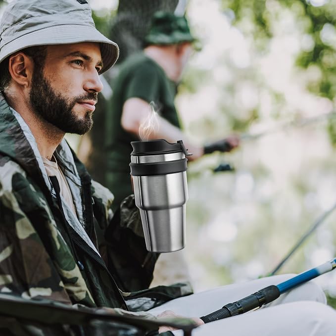 20 oz Insulated Coffee Mug Tumbler with Handle, Stainless Steel Travel Mug Tumbler with Lid and Straw,Double Wall Vacuum Leak Proof Ice Coffee Thermal Cup, Navy