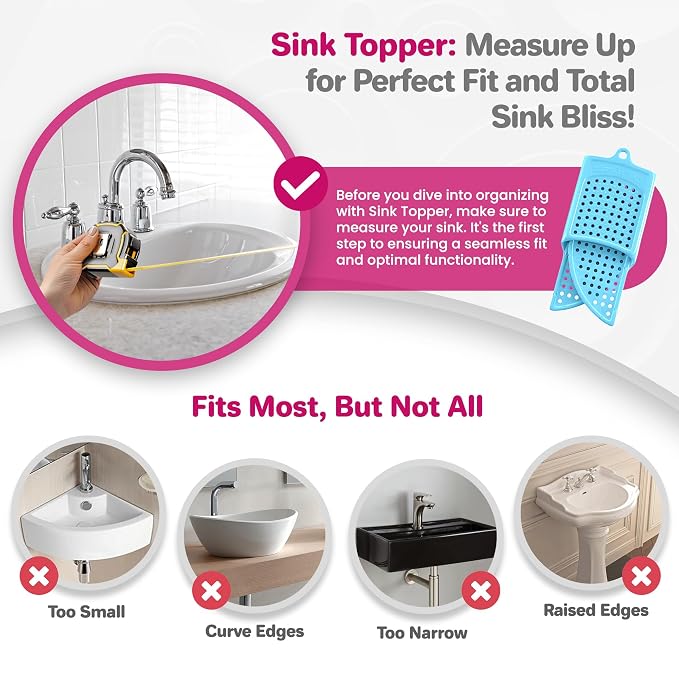 Sink Topper Bathroom Counter Cover & Storage Saver, Foldable Mat for Hot Tools, Hair Styling & Makeup, Beauty Brush Cleaning Mat, RV Camper Sink Cover & for Small Spaces (Standard Pacific Blue)
