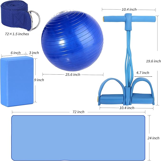 Yoga Mat Set for Beginners,Yoga Mat with Carrying Strap,Yoga Blocks 2 Pack with Yoga Strap,Yoga Ball,Ankle Puller,11-Piece Yoga Kits and Sets for Beginners,Yoga Starter Kit for Women Men