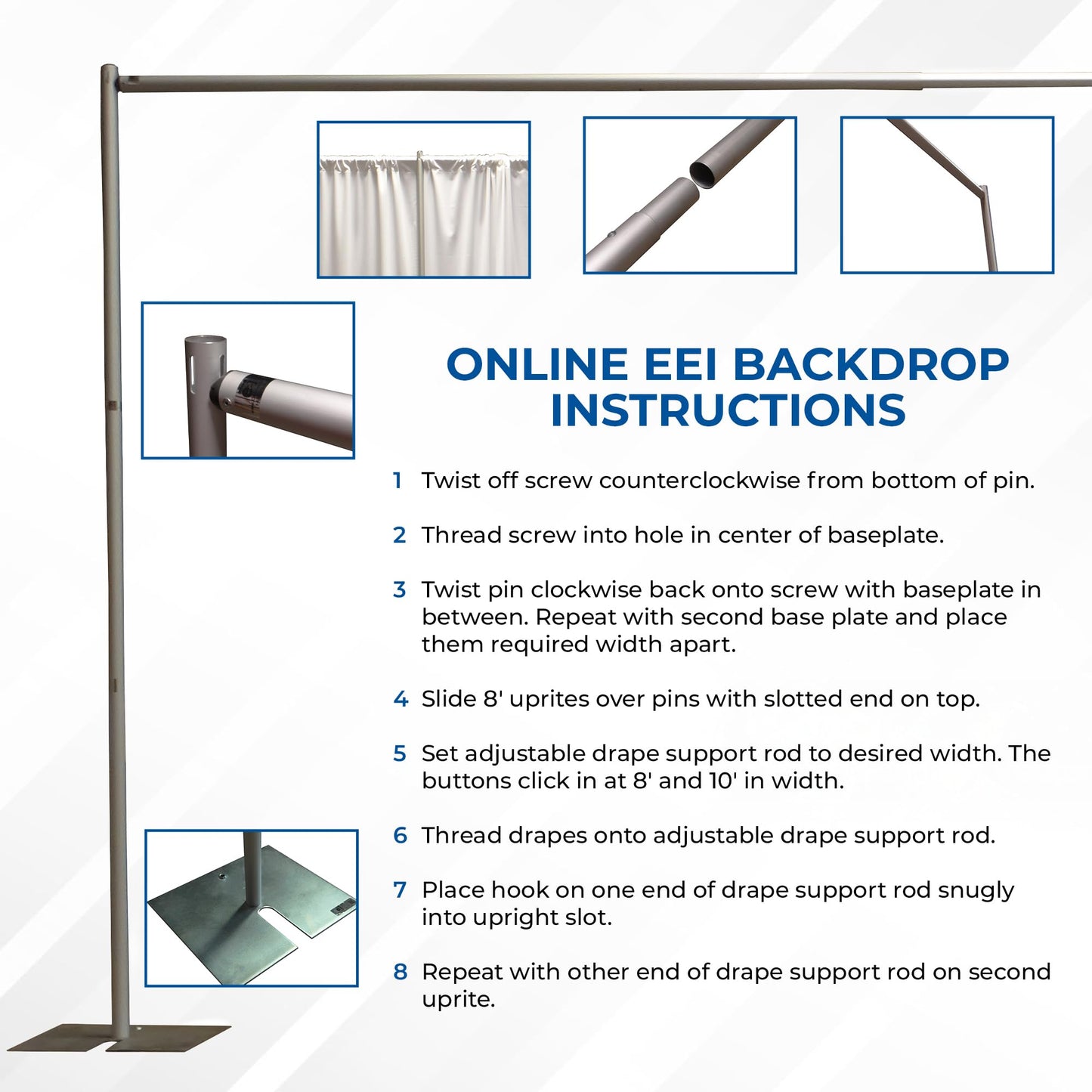 OnlineEEI Premier Portable Pipe and Drape Backdrop Kit 8ft x 10ft (White)