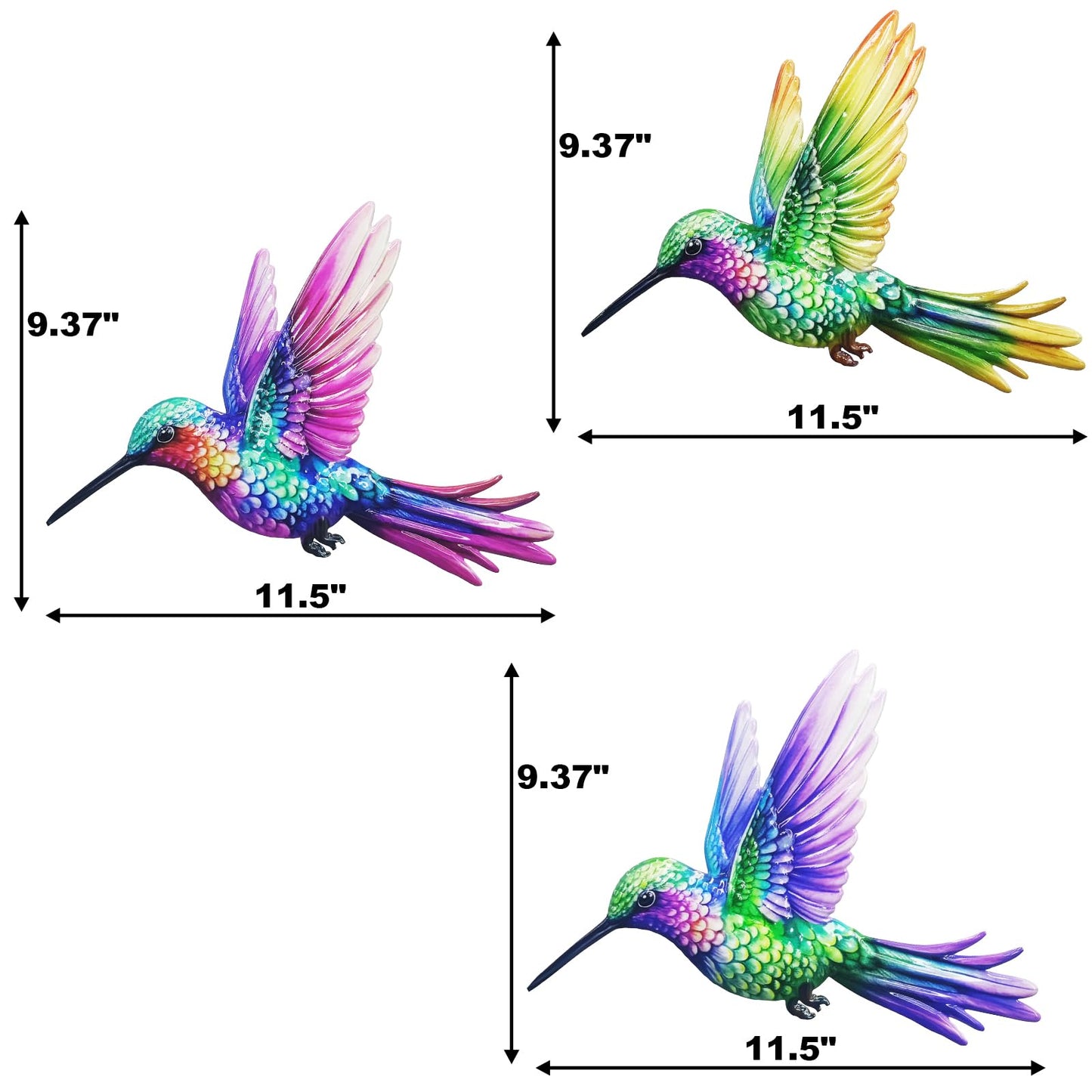 John's Studio 3Pcs Metal Hummingbird Wall Decor Outdoor Garden Hanging Art Sculptures Home Theme Decorations for Kitchen Bathroom and Pool