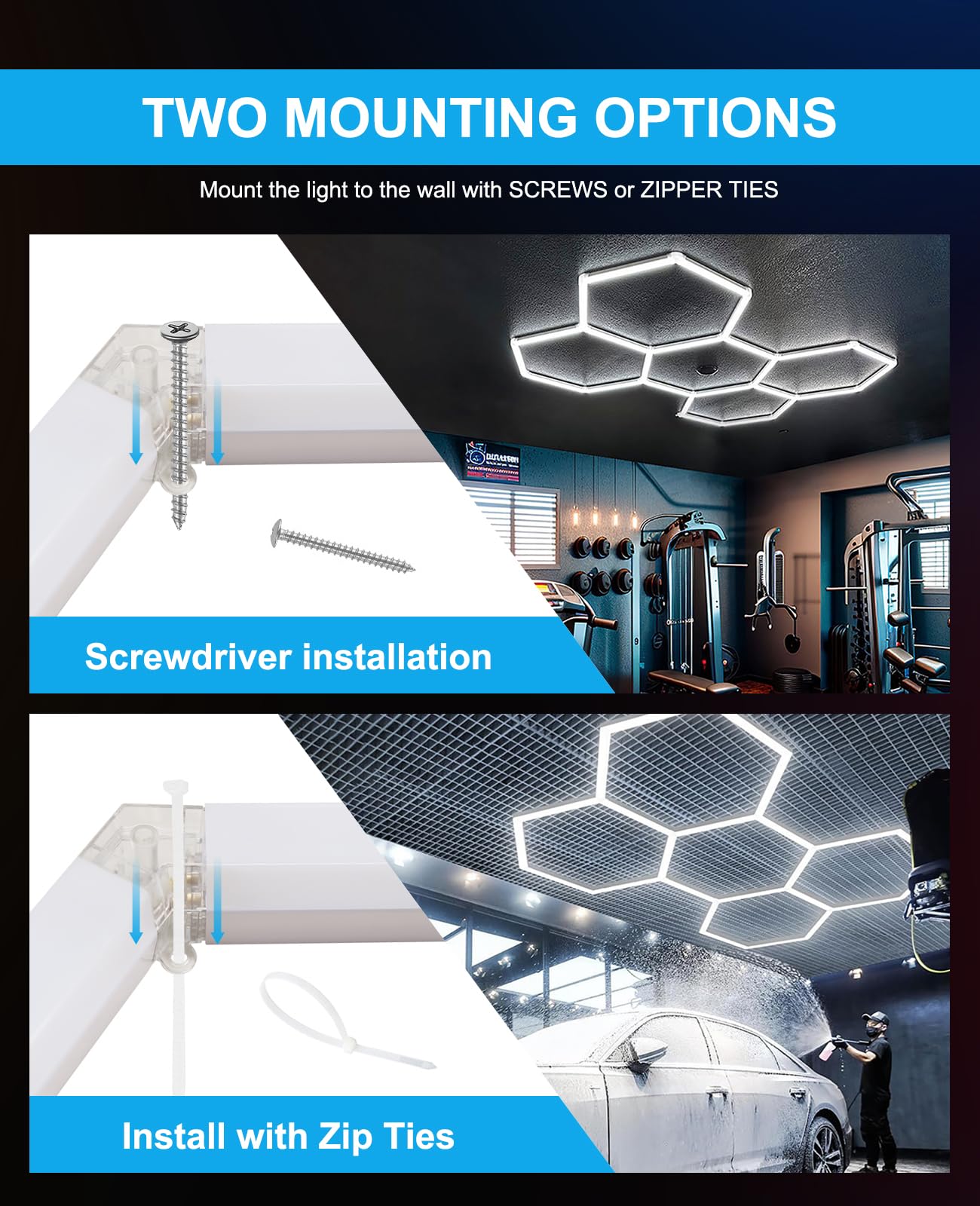 Hexagon Garage Lights: Hexagon led Gym Lights 26520LM DIY Car Detailing Ceiling LED Shop Light for Basement Warehouse Workshop Barbershop Car Care Wash Room Auto Beauty Exhibition Hall 5 Grids 6500K