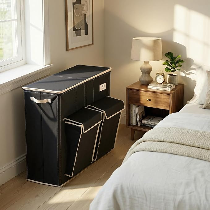 SOLEDI 220L Laundry Hamper 3 Section,Extra Large Laundry Basket with Lid and 2 Side Pockets, Dirty Clothes Hamper with Removable Bag Easy to Carry for Laundry Room, Bedroom, Bathroom, Black