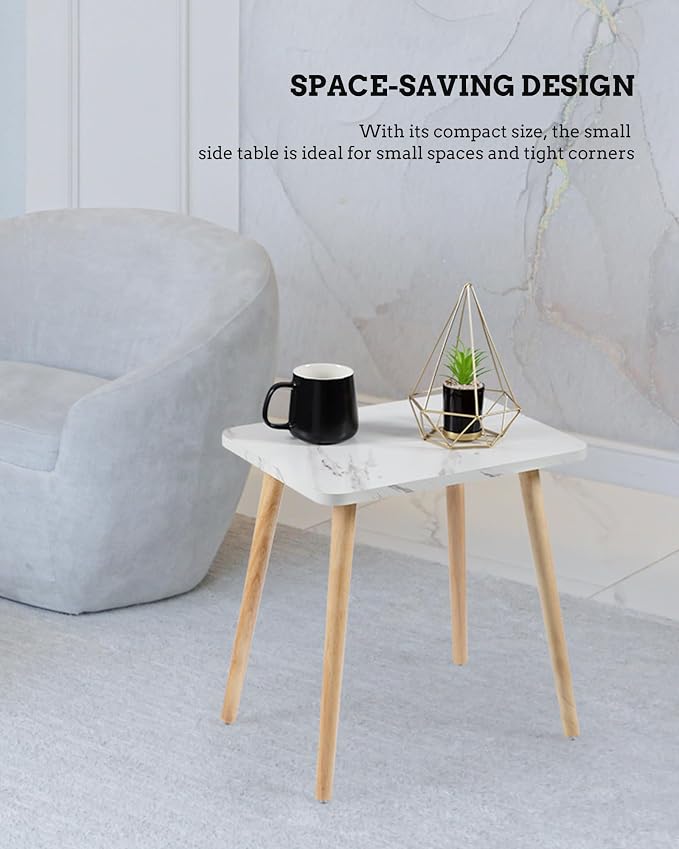 FORAOFUR Small Side Table, Set of 2 Modern Mini Coffee Table with Natural Wood Legs, Quick Assembly End Furniture for Bedroom Living Sofa, Minimalist Design for Nursery and Compact Homes, Marble