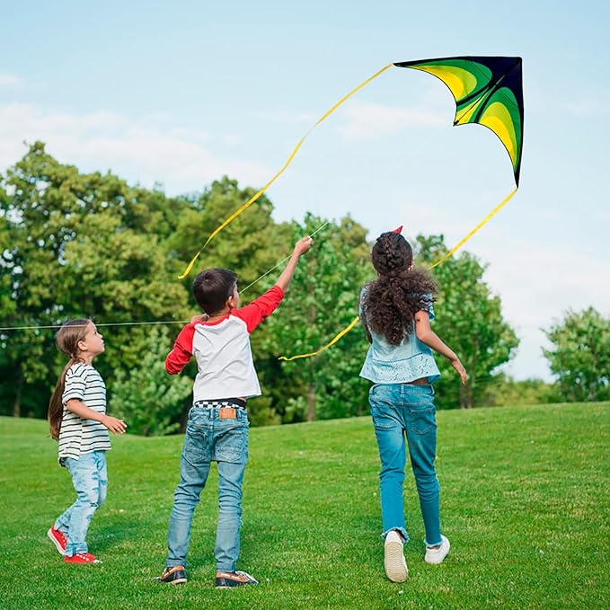 Delta Kite for Kids & Adults,Easy to Fly,Single Line Beach and Park Kite for Family Outdoor Games & Activities (Speed Triancle - Green)