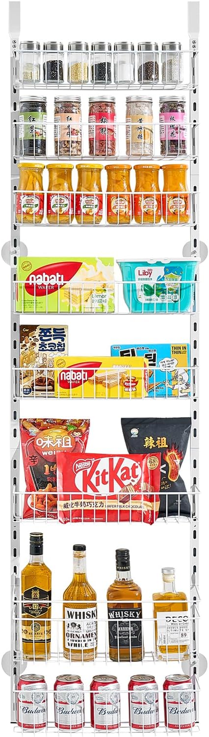 VEVOR Over the Door Pantry Organizer, 8-Tier Pantry Organization and Storage, Heavy-Duty Steel Hanging Spice Rack, Adjustable Wall Seasoning Shelves, for Home Kitchen Laundry Room Bathroom, White