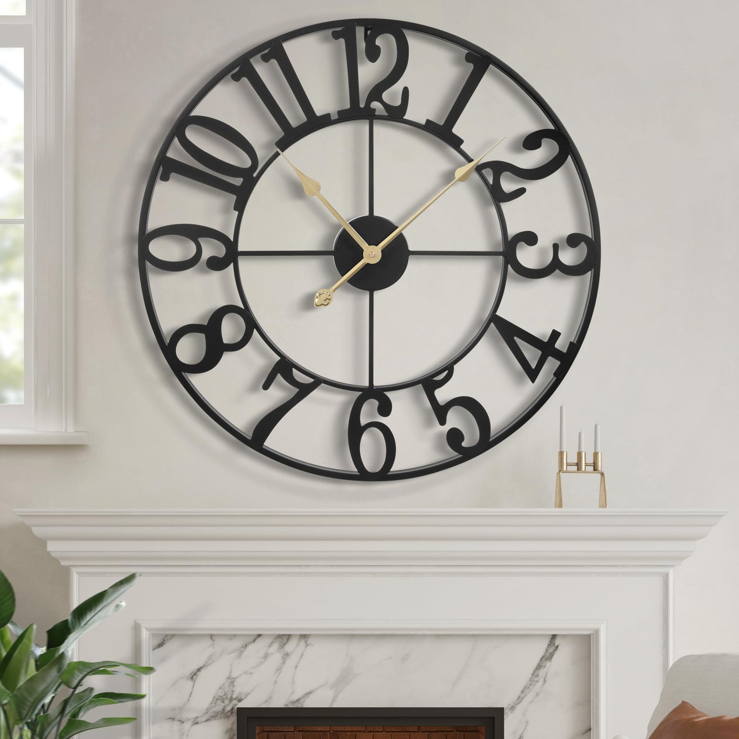LEIKE 40 Inch Extra Large Wall Clock, Decorative Oversized Arabic Numerals Battery Operated Black Metal Wall Clocks for Living Room,Kitchen,Office, Farmhouse,Entrance Decor