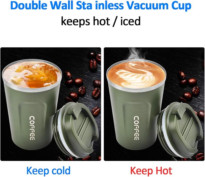 CS COSDDI 12 oz Stainless Steel Vacuum Insulated Tumbler - Coffee Travel Mug Spill Proof with Lid - coffee Cup for Keep Hot/Ice Coffee,Tea and Beer (Green)