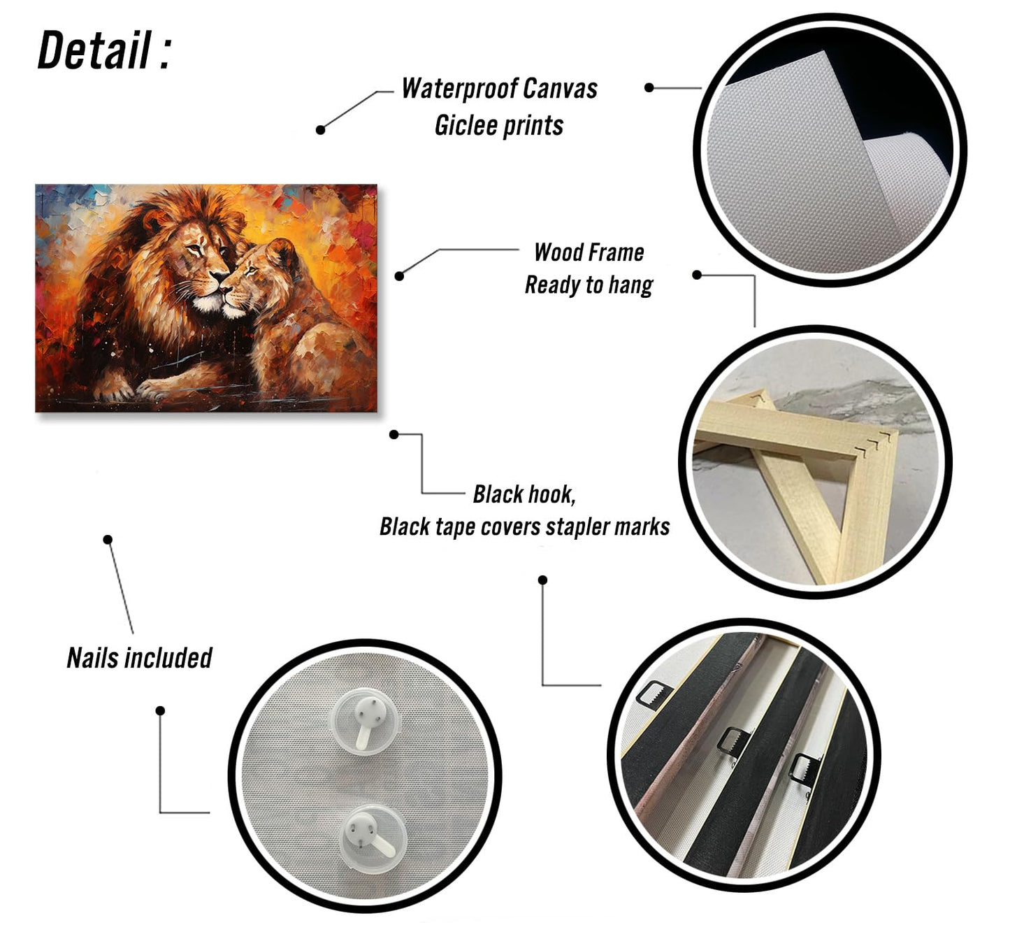Lnzinro Lion and Lioness Wall Art Framed Pictures Prints Retro Abstract Lion Lioness Wall Art Animal Poster for Room Decor 08x12 inches