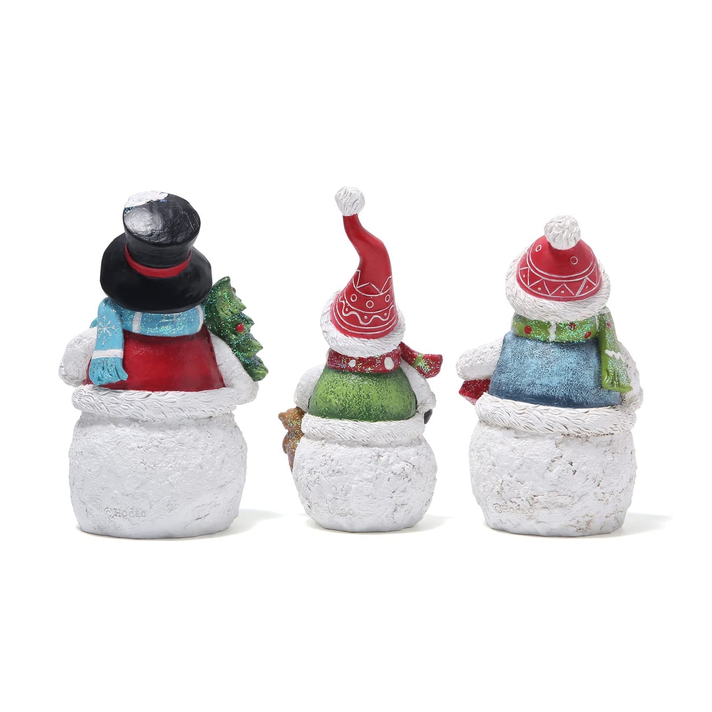 Hodao Snowman Figurines Set of 3, Hand-Painted Resin Christmas Ornaments, Indoor Home Decor for Mantel, Shelf & Tiered Tray, Glitter Accents, Gift-Ready Holiday Decorations