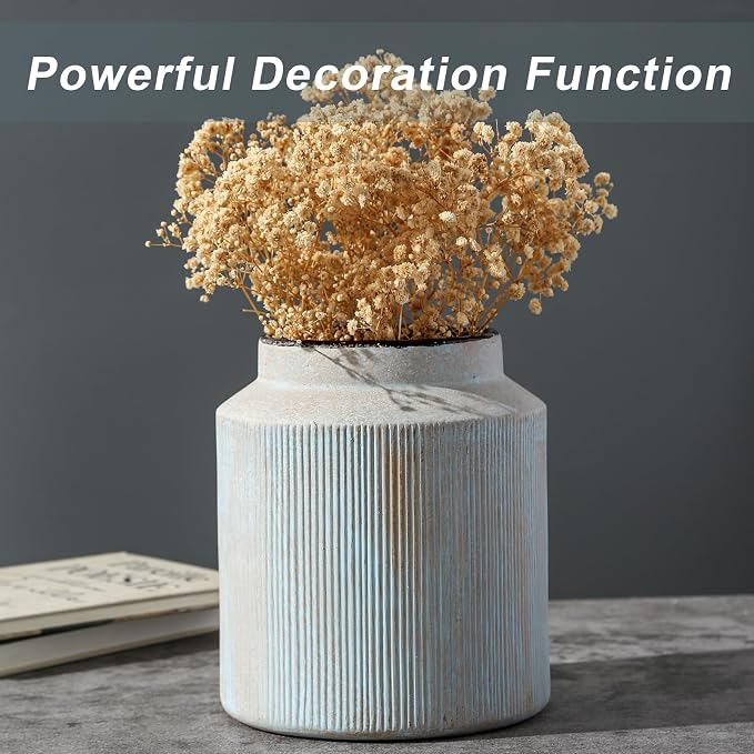 Farmhouse Vase for Home Decor, Vintage Rustic Terracotta Flower Vase Suitable for Home Decor, Living Room, Shelf, Dining Table. 7IN.Light Green