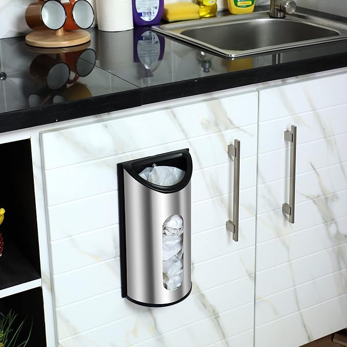 Utopia Kitchen Wall-Mounted Stainless Steel Grocery Bag Holder & Dispenser, Space-Saving Plastic Bag Holder for Kitchen, Pantry or Cabinet, Reusable Plastic Bag Organizer, Silver