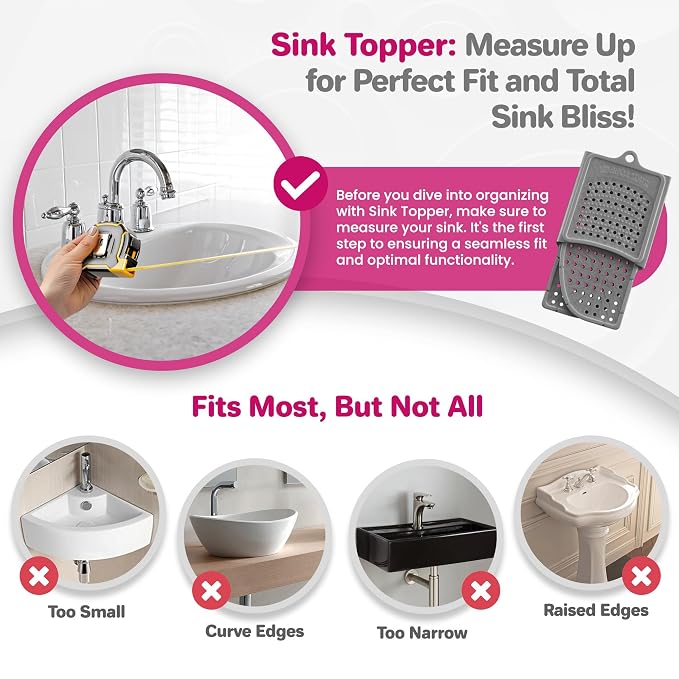 Sink Topper Bathroom Counter Cover & Storage Saver, Foldable Silicone Mat for Hot Tools, Hair Styling & Makeup, Beauty Brush Cleaning Mat, RV Camper Sink Cover & for Small Spaces (Large Silver)