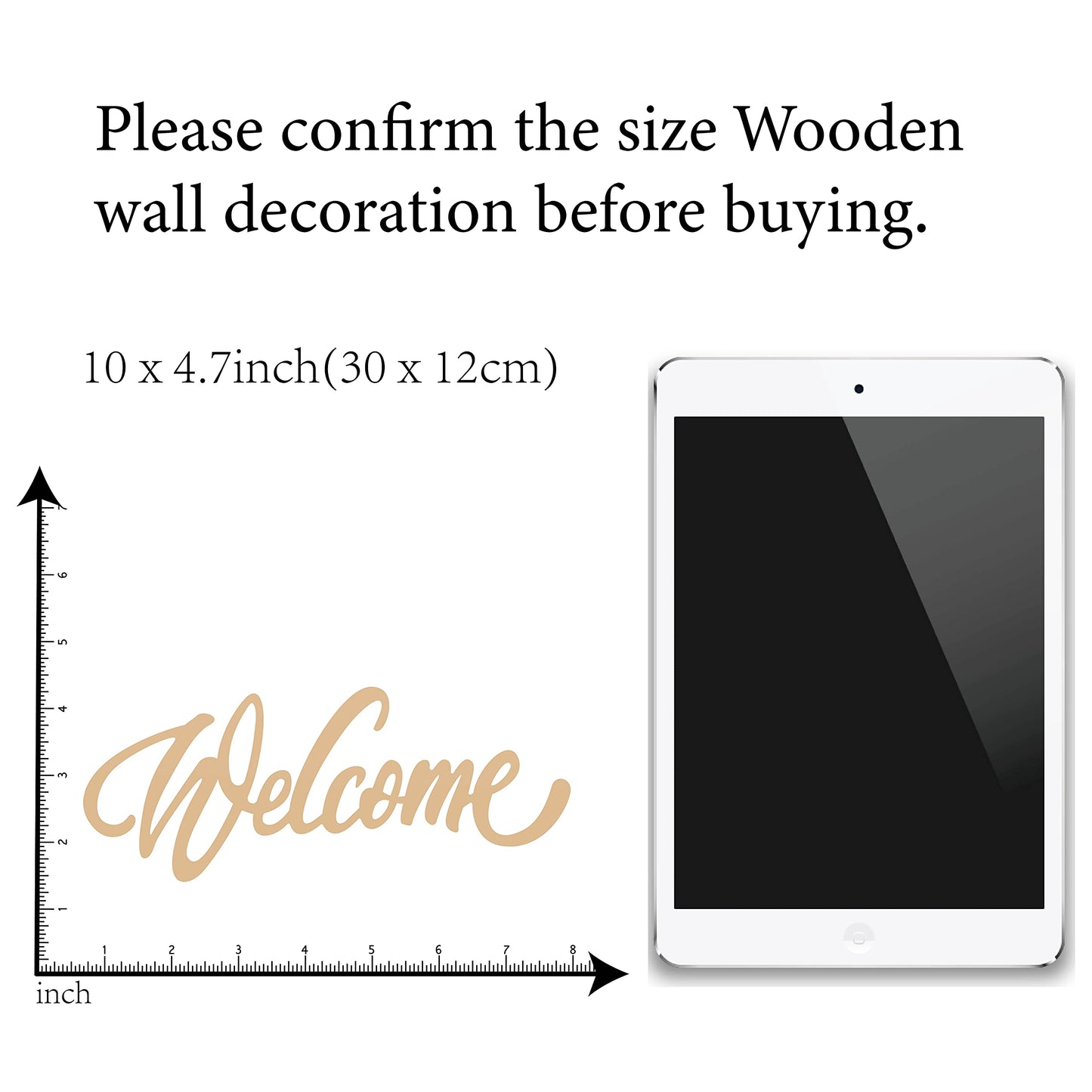 CREATCABIN Laser Cut Wood Sign Wall Art Welcome Letter Sign Decorative Wall Sculpture Hanging Decor Unfinished for Housewarming Door Wall Room Decoration 11.8" x 4.7"