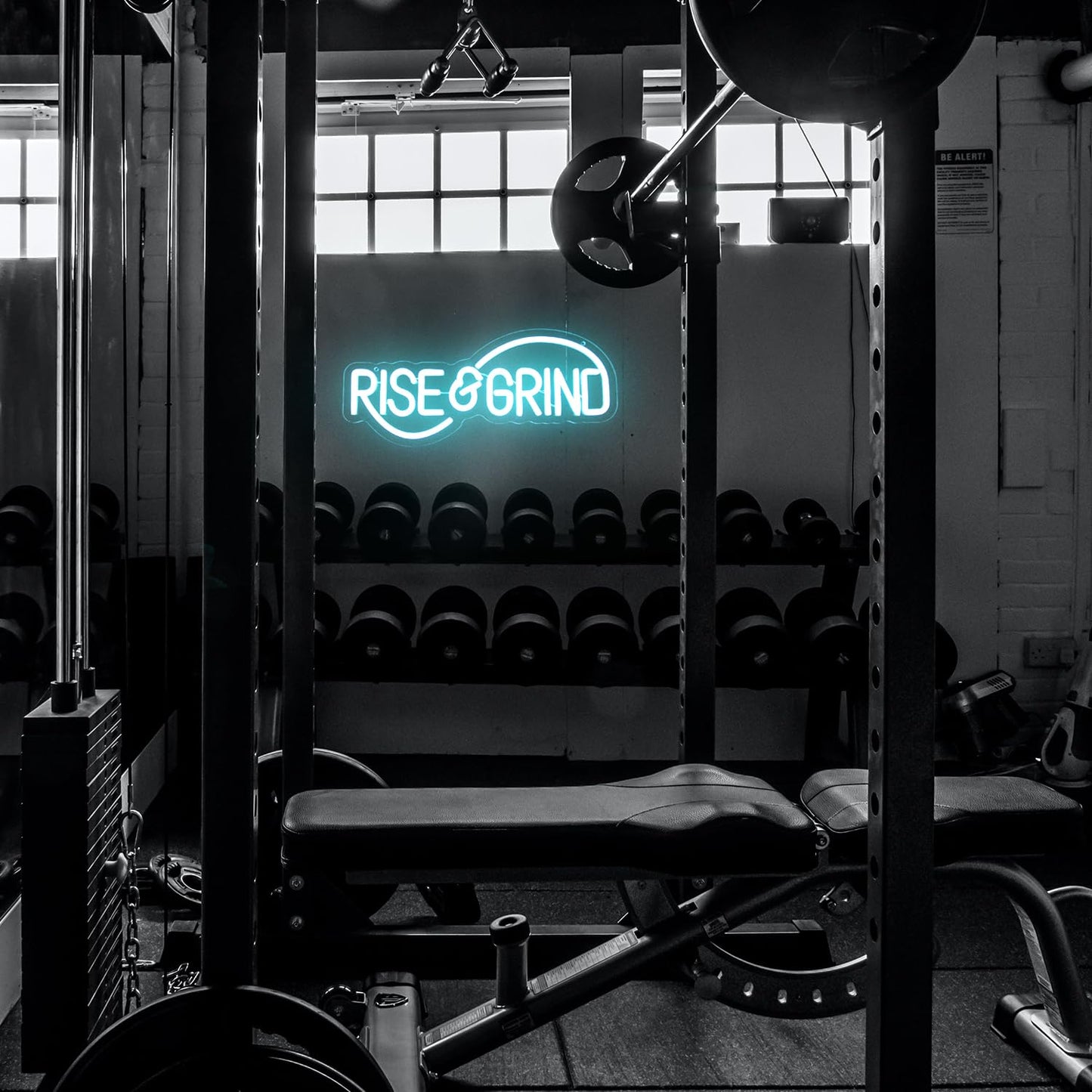 Rise & Grind Neon Sign Hustle LED Neon Signs for Wall Motivational Decor Ice Blue Letter Neon Light Inspirational Neon Wall Art Light Up Signs for Bedroom Office Gym Sports Room Man Cave Decor