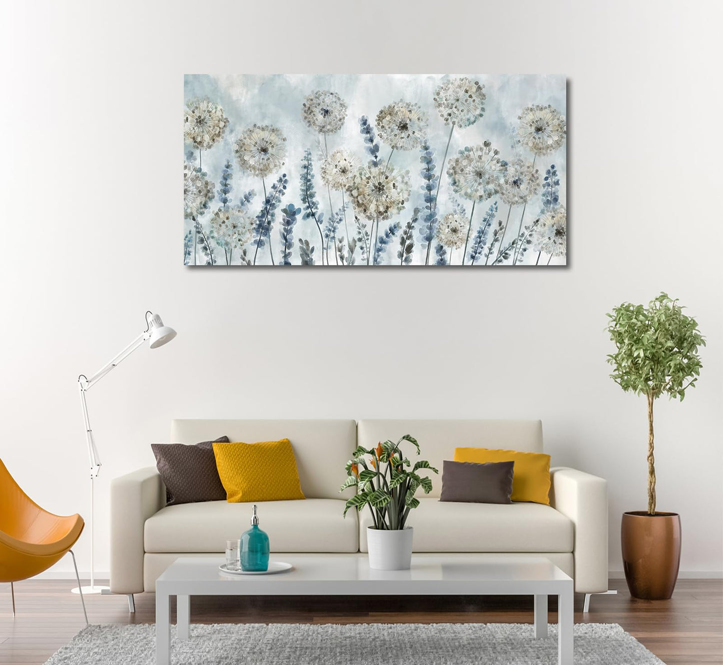 VEAEE Farmhouse Canvas Wall Art - Flowers Dandelion Wall Pictures,Living Room Decor,Nature Artwork Prints Abstract Grass Paintings for Bedroom Home Office Decoration 20"x40"