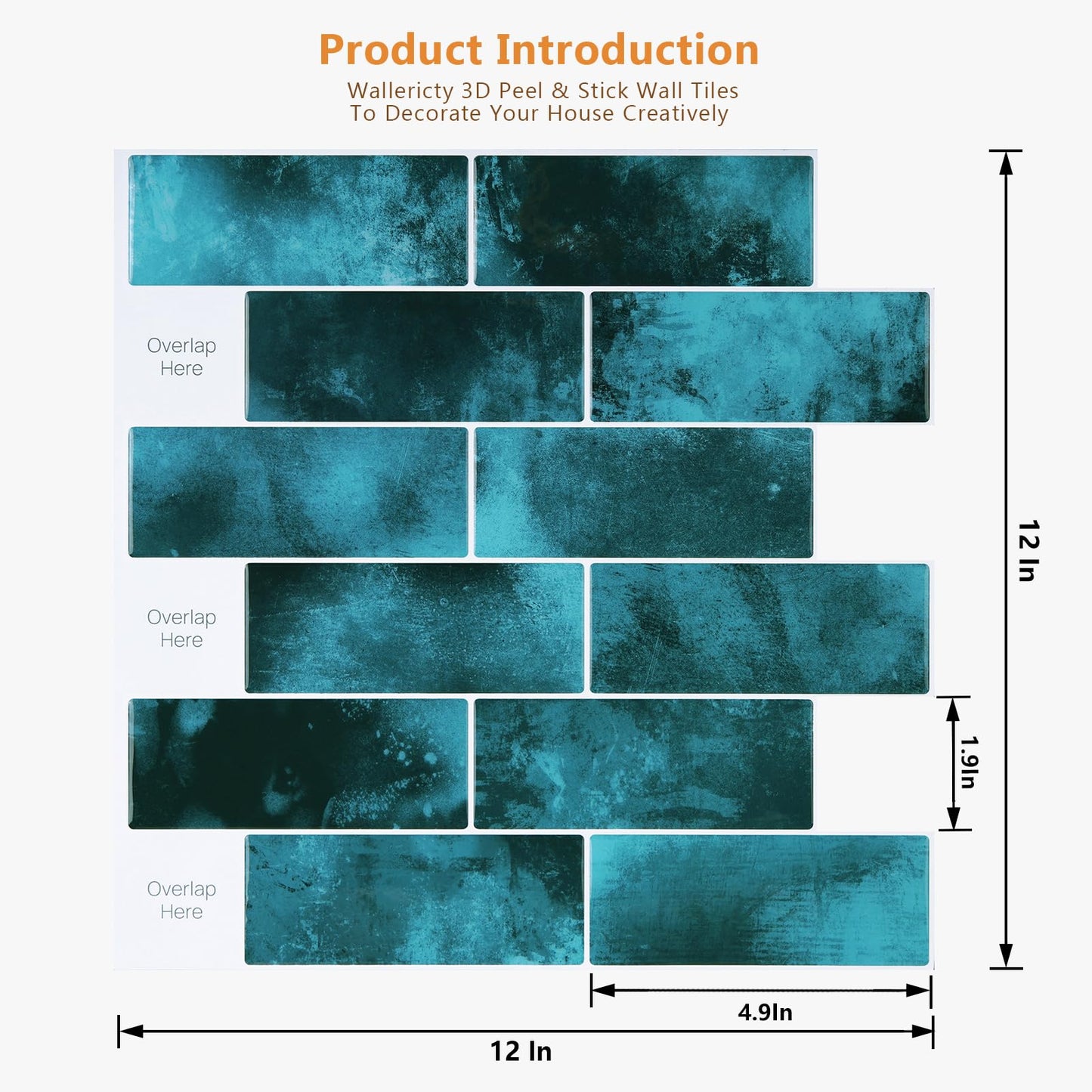 Wallercity Marble Blue Peel and Stick Backsplash Glossy Wall Tile Stickers Vinyl Self Adhesive Stick on Subway Tile Back Splash for Kitchen Bathroom 12''x12'' Waterproof 3D Art Wall Tiles Decor 10PCS