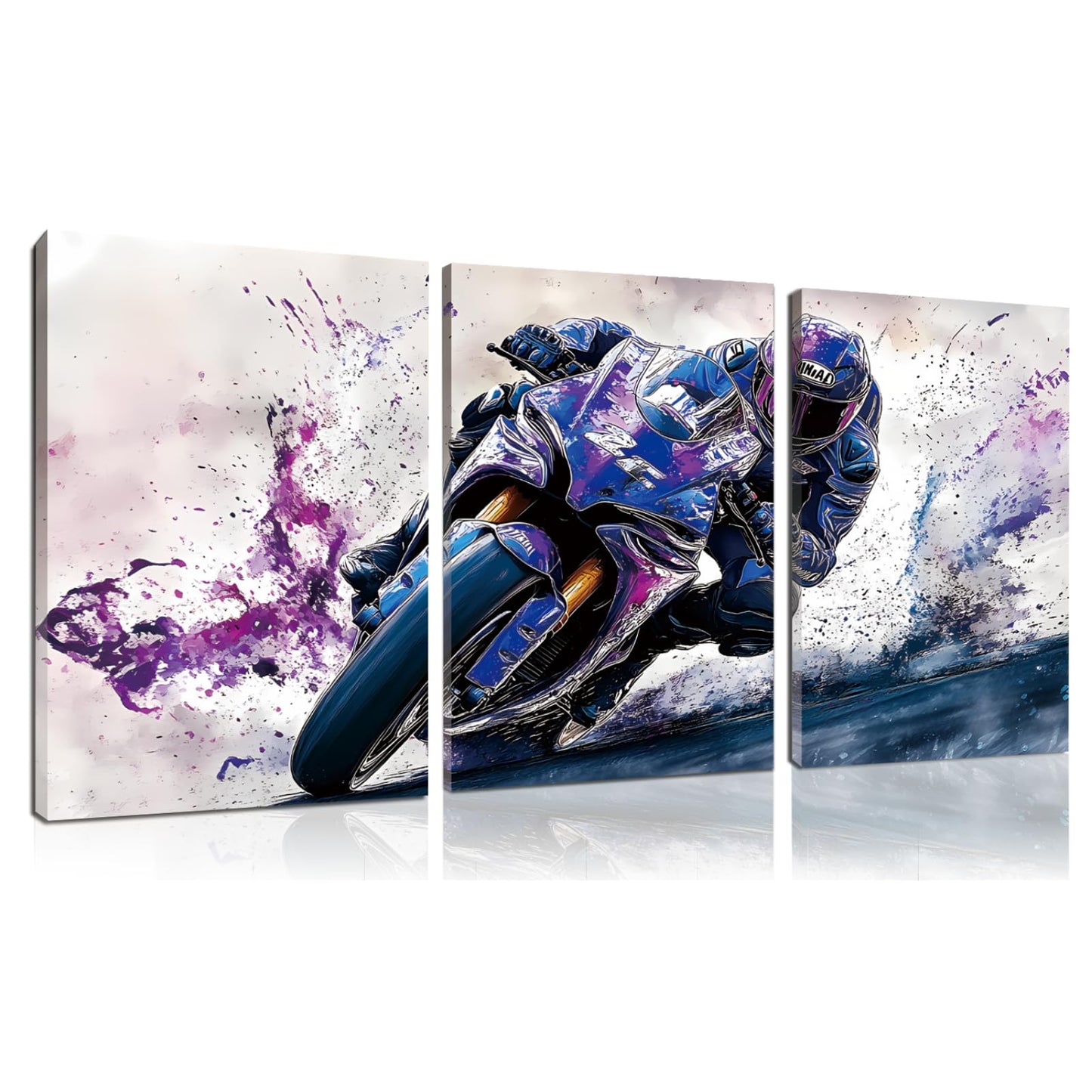 Wivsev Motorcycle Canvas Wall Art,3 Piece Motorcycle Graffiti Wall Art,Modern Cool Racing Poster for Living Room,Bedroom (12" x 18" x 3 pcs)