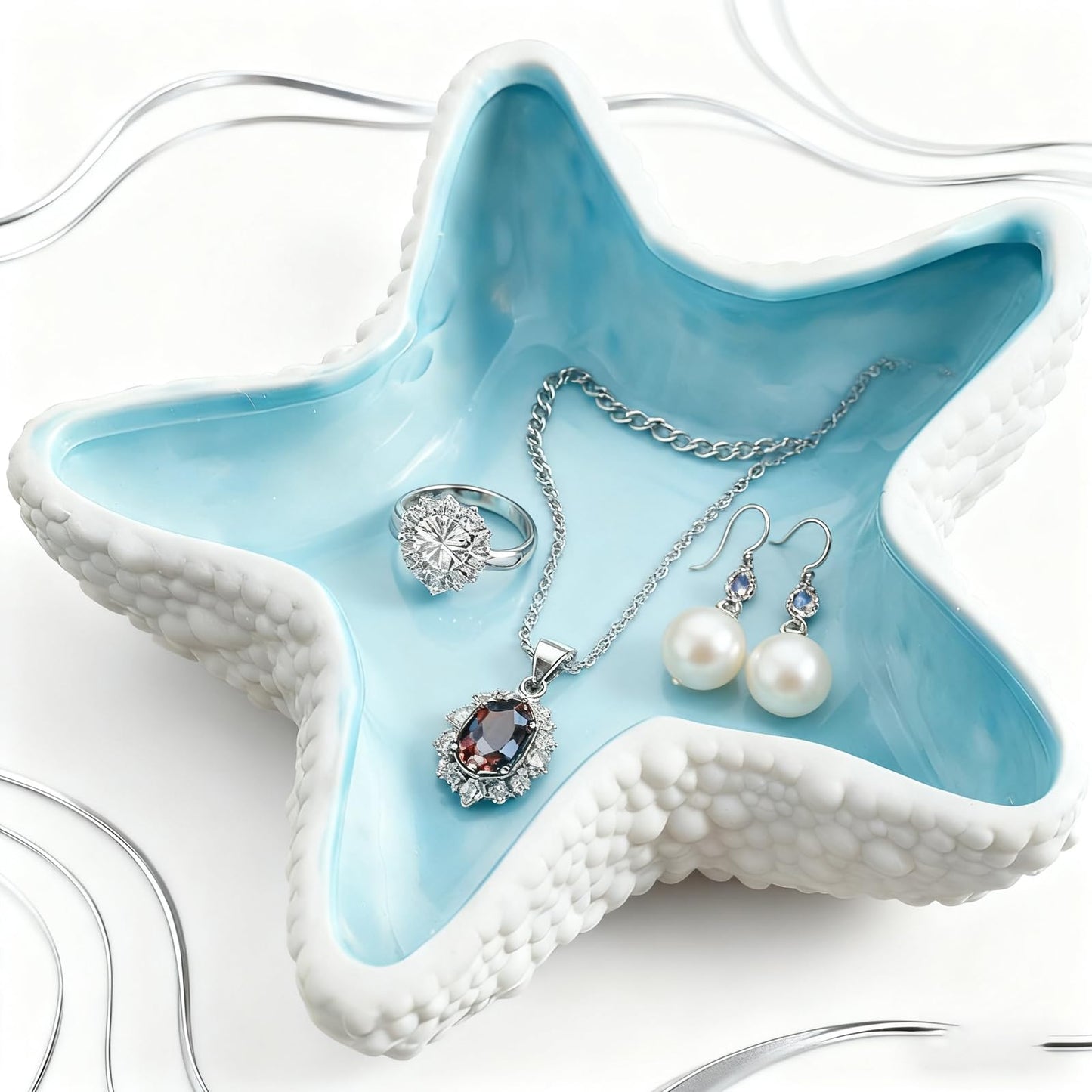 Disoza 8.2 x 7.5 x 1.6 inches Large Shell Jewelry Dish Tray Ceramic Shell Ring Holder Seashell Bowl Cute Jewelry Organize Key Storage Tray Decorative Trays for Home Decor Porcelain Jewelry Deco