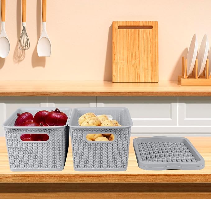 Onion and Potato Storage Baskets,Stackable Plastic Pantry Bins with Lids,BPA-Free, Multifunctional Organizers for Kitchen, Countertop, and More Vegetable Storage Pantry Baskets Organization