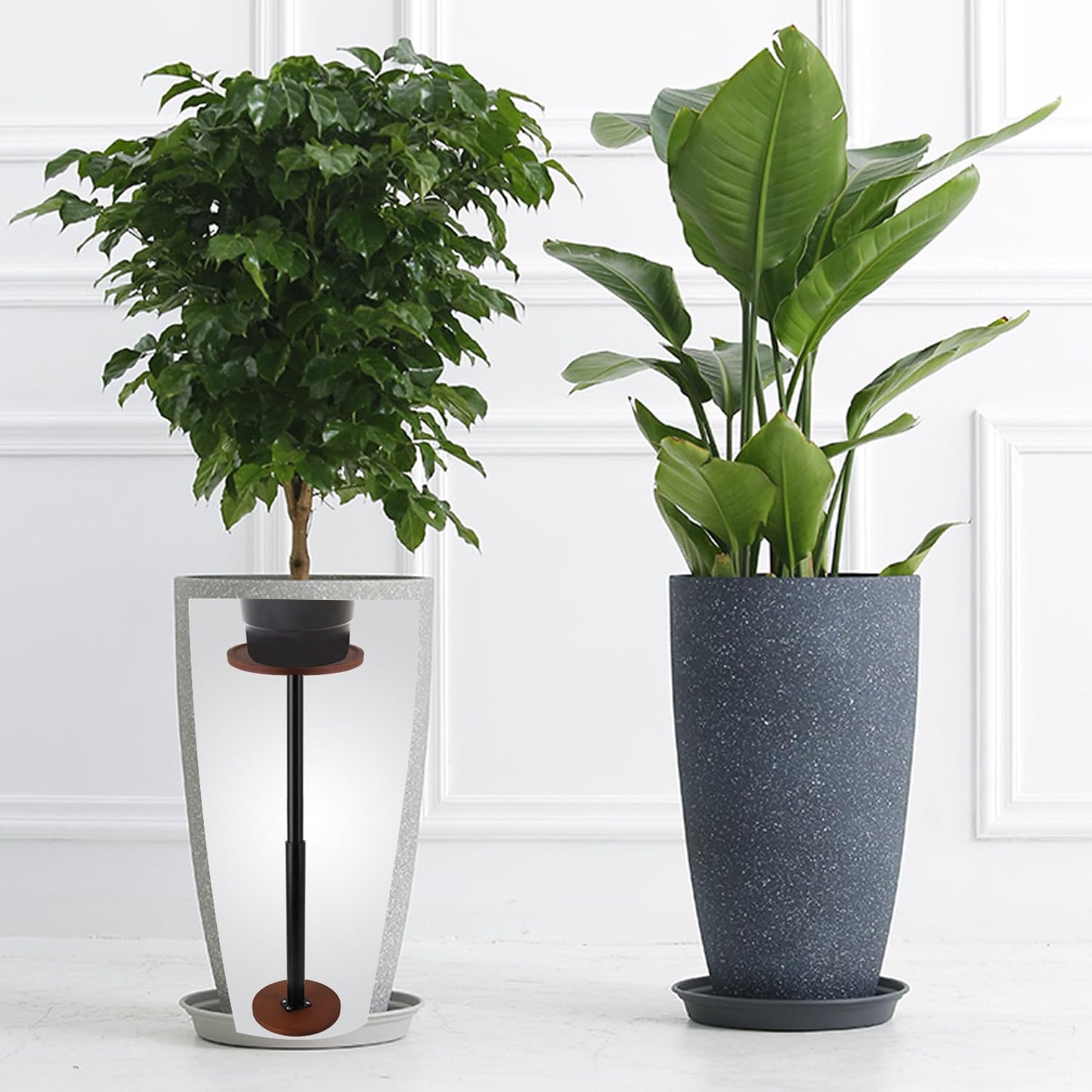 LUTTY 2Set Wooden Adjustable Plant Risers for Inside Pot,7.9-13.8 inches Tall Tapered Plant Riser Fill Bottom of Tall Flower Pots and Large Plants Containers, Rise Filler Riser of Flower Pots