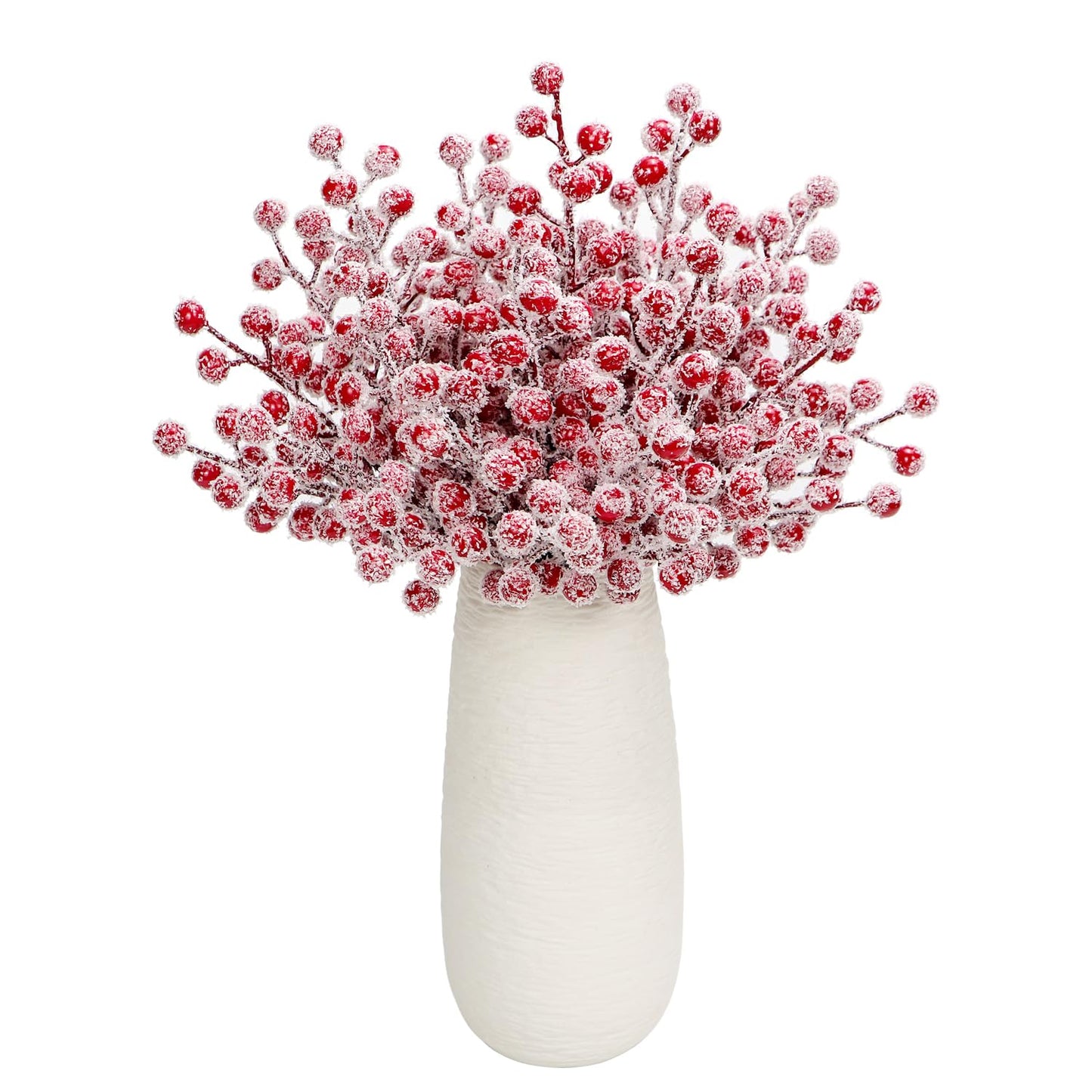 24Pcs Artificial Berry Picks Snow Sprays Christmas Frosted Holly Berry Stems Twigs Winter Branches for Christmas Tree Fillers Decor Holiday Arrangement Wreaths Garland Crafts DIY Ornaments (Red)