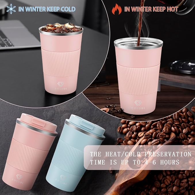 CS COSDDI 12 oz Stainless Steel Vacuum Insulated Tumbler - Coffee Travel Mug Spill Proof with Lid - Coffee Cups for Keep Hot/Ice Coffee,Tea and Beer (3rd light pink)