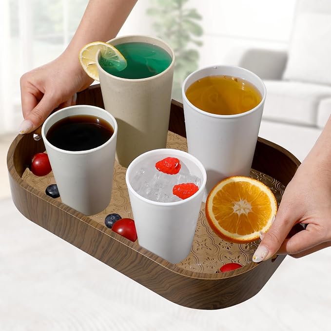 HEYCOME Set of 16 Wheat Straw Cups, 8 Pcs 20 oz & 8 Pcs 12 oz Unbreakable Drinking Cups, Reusable Plastic Cups Sets, Water Glasses Tumblers, Microwave & Dishwasher Safe, Bpa Free, 8 Colors